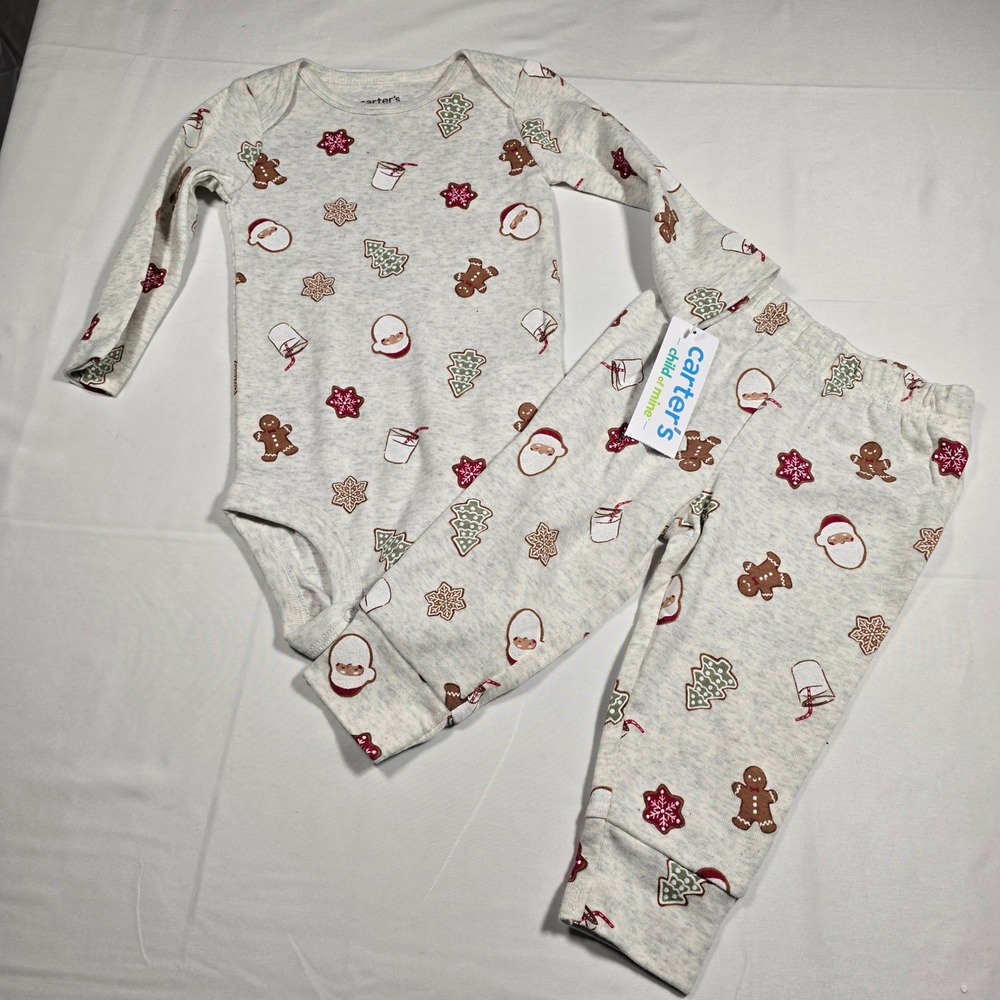 Carters‎ 6-9mo  Christmas outfit Grey Gingerbread Santa 2pc NWT